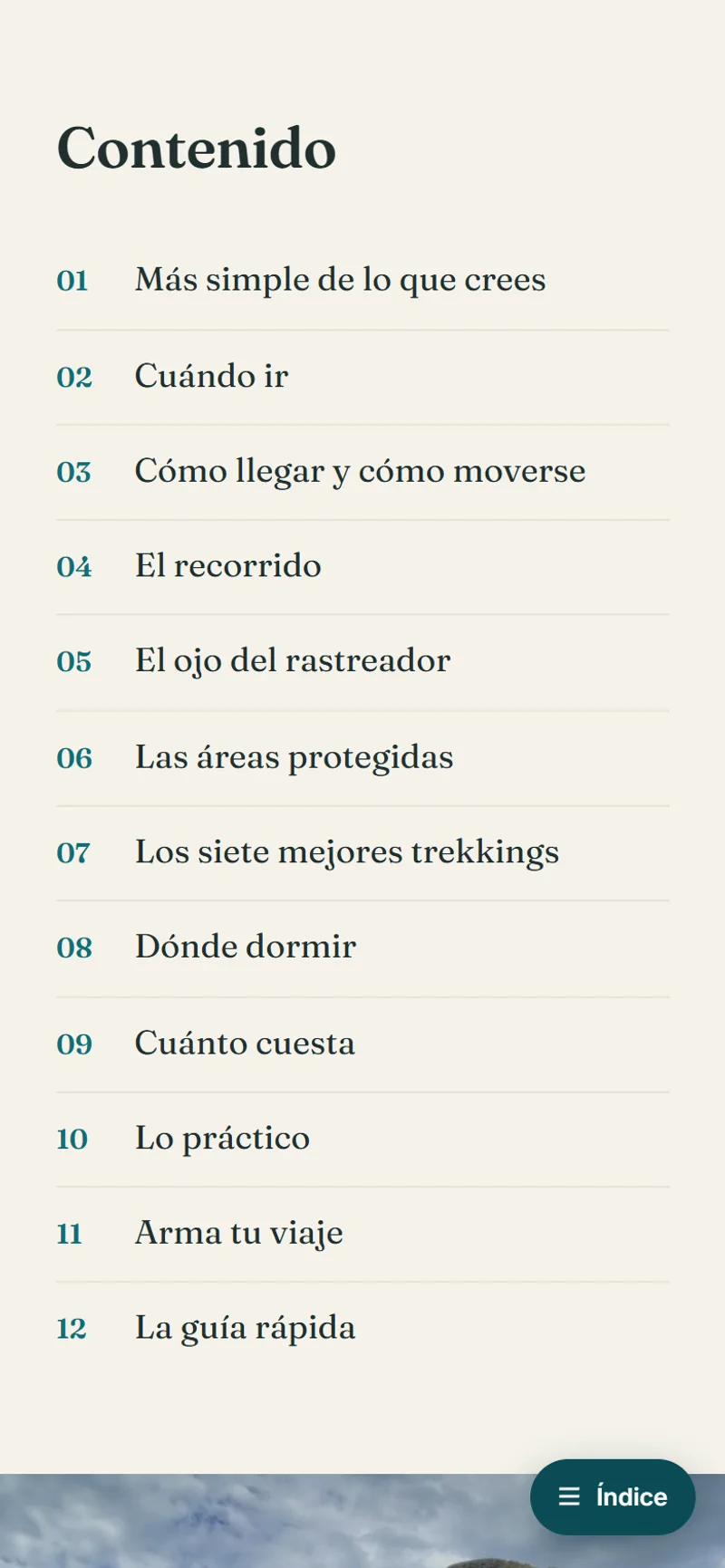 Índice de capítulos de la guía